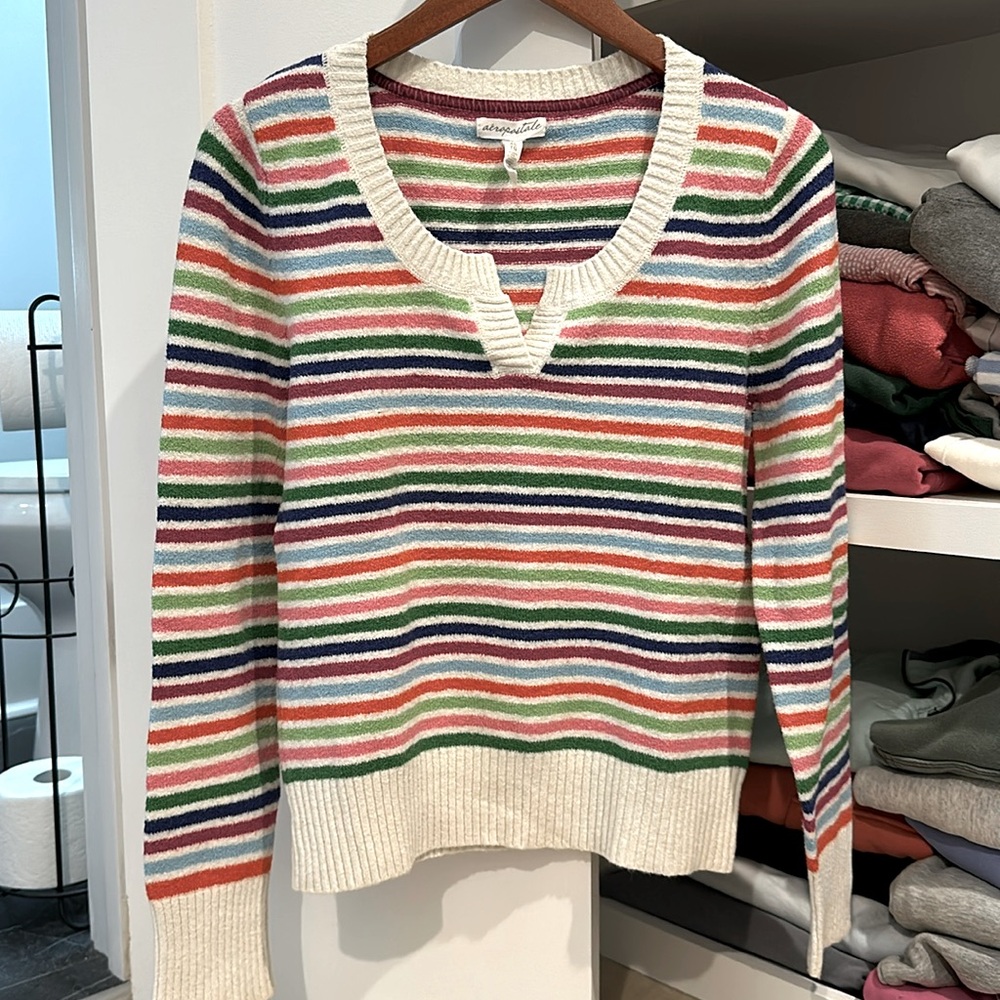 Multi colored striped sweater - cotton, polyester, acrylic and spandex